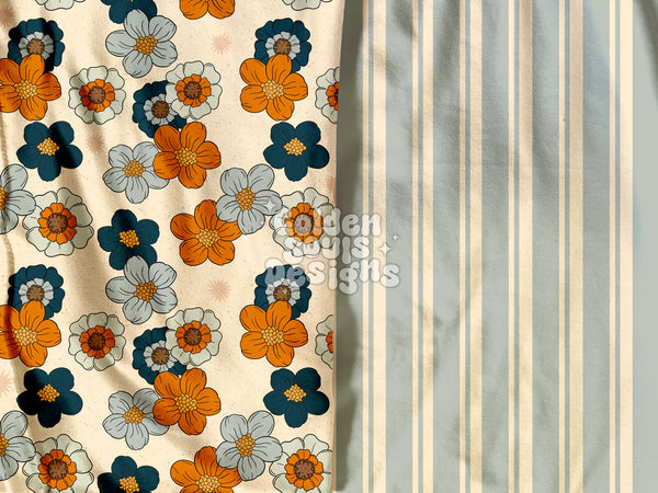 Blue and Orange Floral - Little Rays Fabric