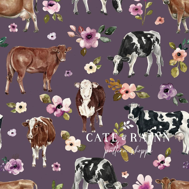 Autumn Amethyst Cow Floral Purple