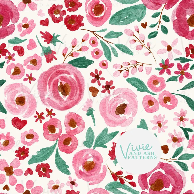 Valentine Pink and Red Watercolor Floral