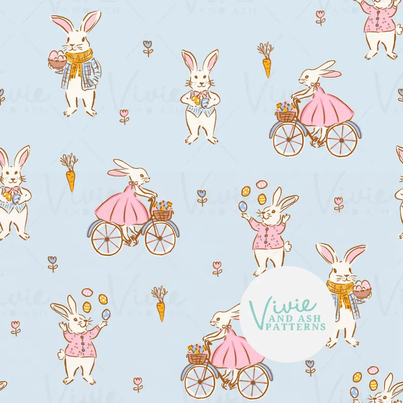 Blue and Pink Vintage Easter Bunnies